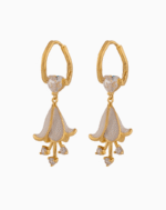 Shooka Pearly White Bellflower Dangle Earrings with Heart Crystal