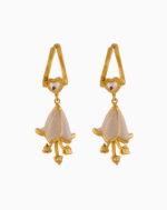Shooka Pearly White Bellflower Dangle Earrings with Heart Crystal