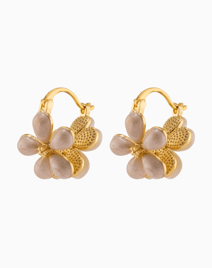 Shooka Women's Cream/Pink Cat's Eye Flower Earrings