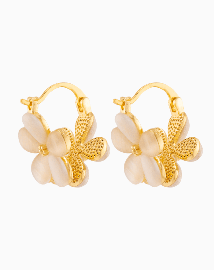 Shooka Women's Cream/Pink Cat's Eye Flower Earrings