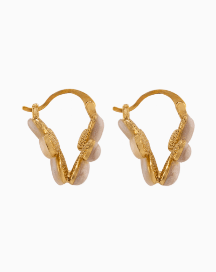 Shooka Women's Cream/Pink Cat's Eye Flower Earrings