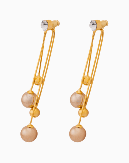 Shooka Women's Beige Pearl & Gold Dangle Earrings