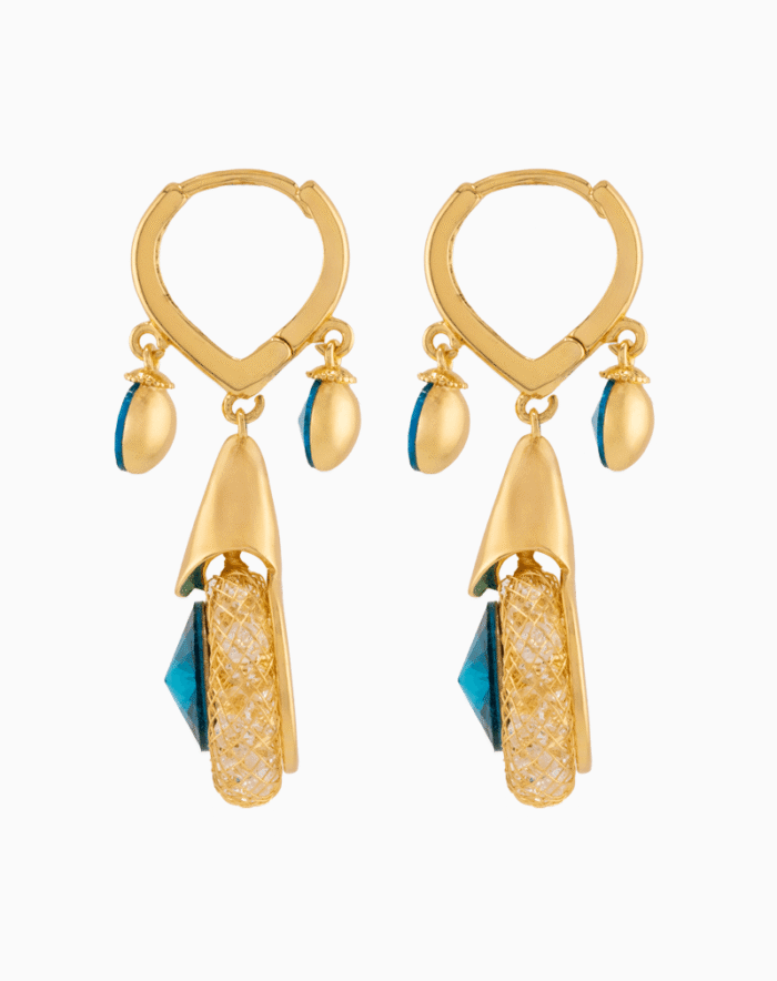 Shooka Women's Luxury Mesh Dangle Earrings with Blue Crystal