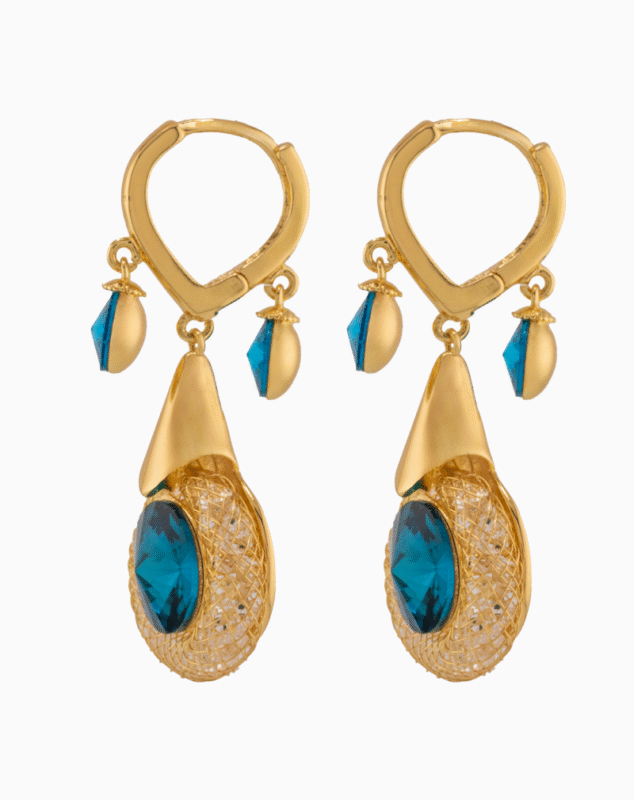 Shooka Women's Luxury Mesh Dangle Earrings with Blue Crystal