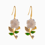 Shooka Women's White Rose Branch Dangle Earrings