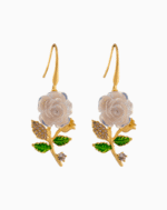 Shooka Women's White Rose Branch Dangle Earrings