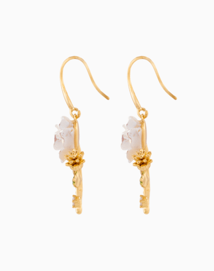 Shooka Women's White Rose Branch Dangle Earrings