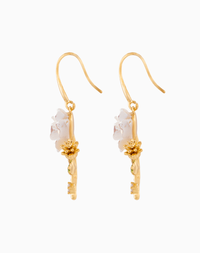 EAWGOCXX01000024-2 Shooka Women's White Rose Branch Dangle Earrings