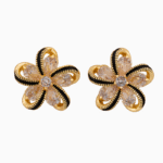 Shooka Women's Flower Stud Earrings with Champagne Stones & Black Enamel