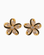 Shooka Women's Flower Stud Earrings with Champagne Stones & Black Enamel