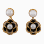 Shooka Camellia Flower Dangle Earrings with Pearl & Crystals for Women
