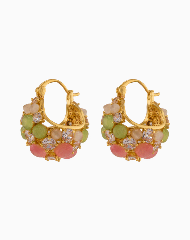 Shooka Women's Wide Hoop Earrings with Pastel Gemstones & Crystals