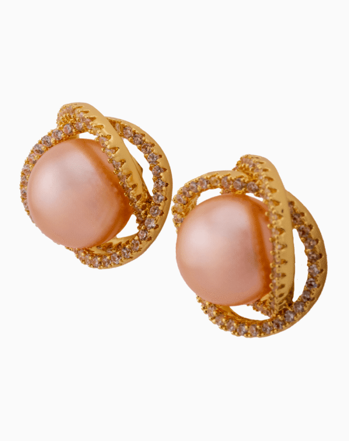Shooka Women's Peach Pearl & Crystal Love Knot Stud Earrings