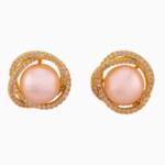 Shooka Women's Peach Pearl & Crystal Love Knot Stud Earrings