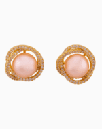 Shooka Women's Peach Pearl & Crystal Love Knot Stud Earrings