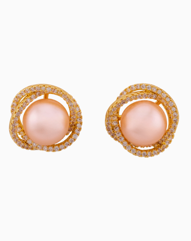 Shooka Women's Peach Pearl & Crystal Love Knot Stud Earrings