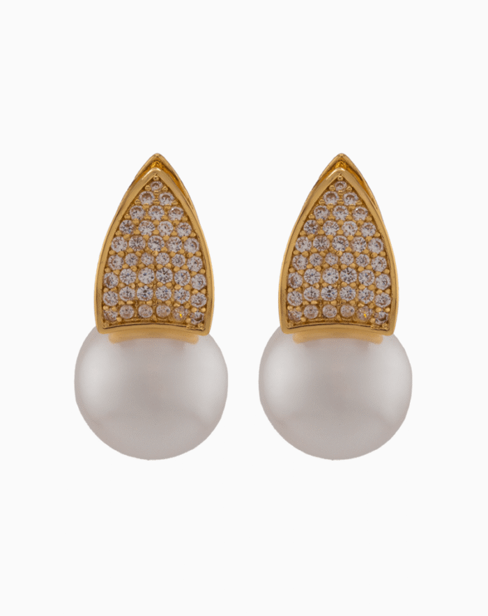 Shooka Women's Pearl Drop Huggie Hoop Earrings with Pave Crystals