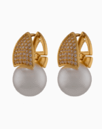 Shooka Women's Pearl Drop Huggie Hoop Earrings with Pave Crystals
