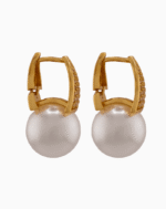 Shooka Women's Pearl Drop Huggie Hoop Earrings with Pave Crystals