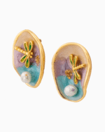 Shooka Enamel Dragonfly & Pearl Stud Earrings