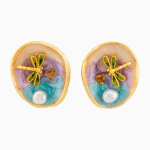 Shooka Enamel Dragonfly & Pearl Stud Earrings