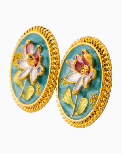 Shooka Handmade Enamel Lotus Flower Statement Earrings