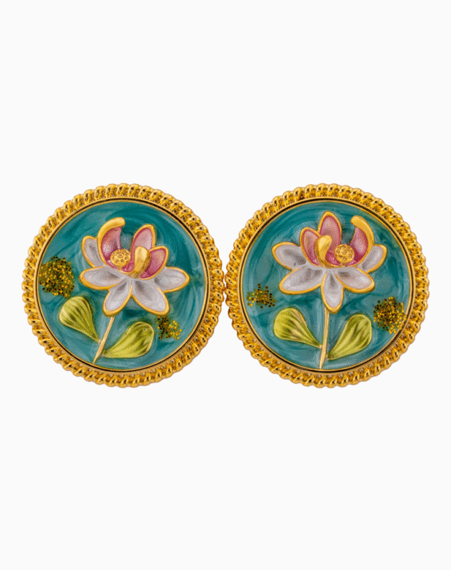 Shooka Handmade Enamel Lotus Flower Statement Earrings
