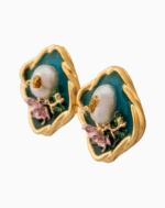 Shooka Handmade Baroque Pearl & Flower Enamel Stud Earrings