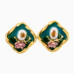 Shooka Handmade Baroque Pearl & Flower Enamel Stud Earrings