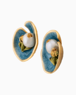 Shooka Handmade Water Lily & Pearl Stud Earrings