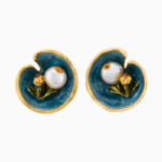 Shooka Handmade Water Lily & Pearl Stud Earrings