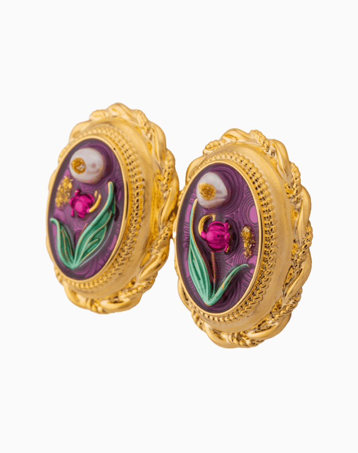 Shooka Vintage Framed Tulip & Pearl Enamel Earrings