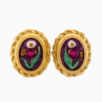 Shooka Vintage Framed Tulip & Pearl Enamel Earrings
