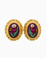 Shooka Vintage Framed Tulip & Pearl Enamel Earrings
