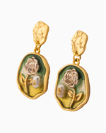 Shooka Artistic Rose & Pearl Enamel Dangle Earrings