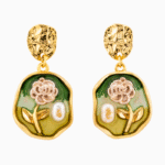 Shooka Artistic Rose & Pearl Enamel Dangle Earrings