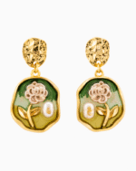 Shooka Artistic Rose & Pearl Enamel Dangle Earrings