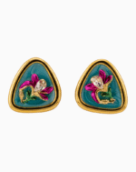 `Shooka Triangular Orchid Enamel Stud Earrings