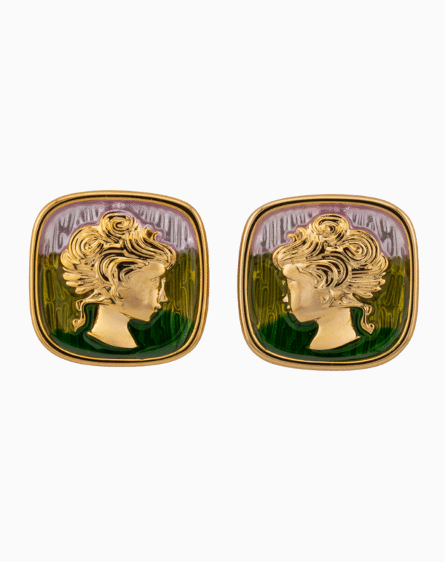 `Shooka Vintage Cameo Enamel Stud Earrings