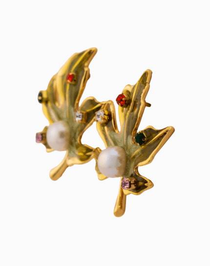 `Shooka Autumn Leaf Pearl & Crystal Enamel Earrings