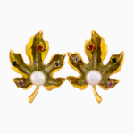 `Shooka Autumn Leaf Pearl & Crystal Enamel Earrings