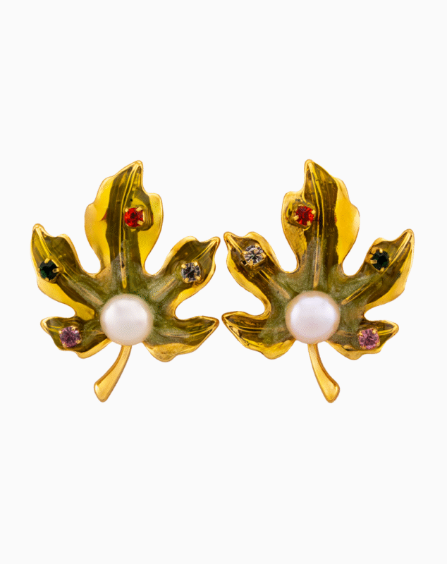 `Shooka Autumn Leaf Pearl & Crystal Enamel Earrings