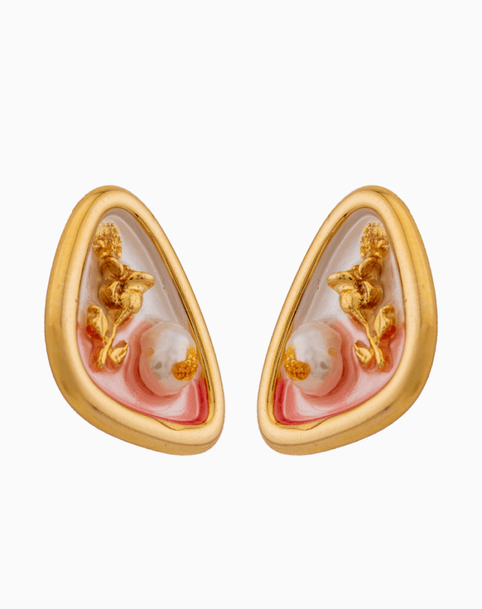 `Shooka Artistic Cherub & Pearl Stud Earrings