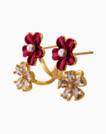 Shooka Red Enamel & Crystal Flower Ear Crawler Earrings
