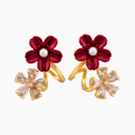 Shooka Red Enamel & Crystal Flower Ear Crawler Earrings