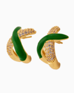 Shooka Green Enamel & Crystal Crossover Hoop Earrings