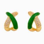Shooka Green Enamel & Crystal Crossover Hoop Earrings