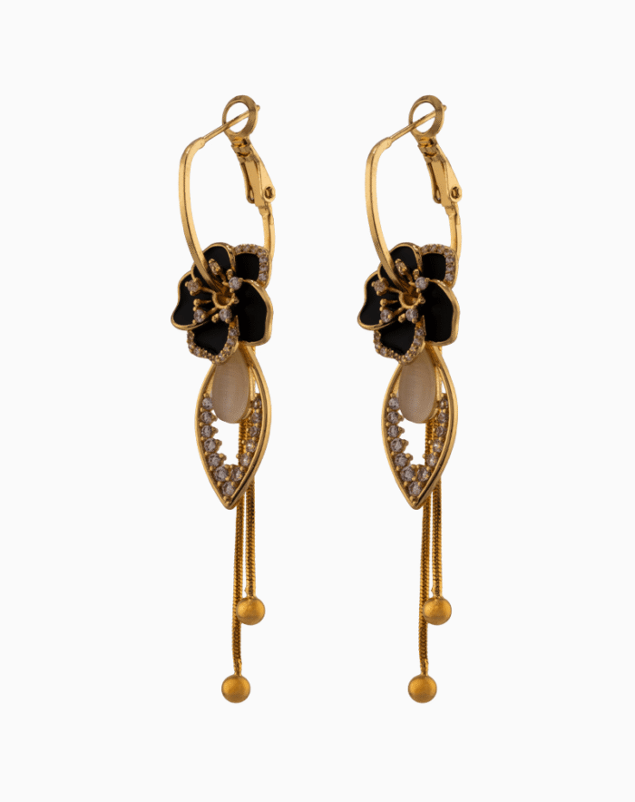 Shooka 4-in-1 Modular Gold-Plated Black Flower Earrings