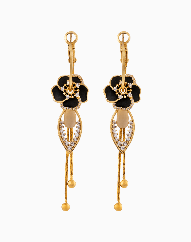 EAWGOCXX02000018 Shooka 4-in-1 Modular Gold-Plated Black Flower Earrings