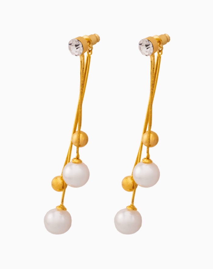 Shooka Women's White Pearl & Gold Dangle Earrings